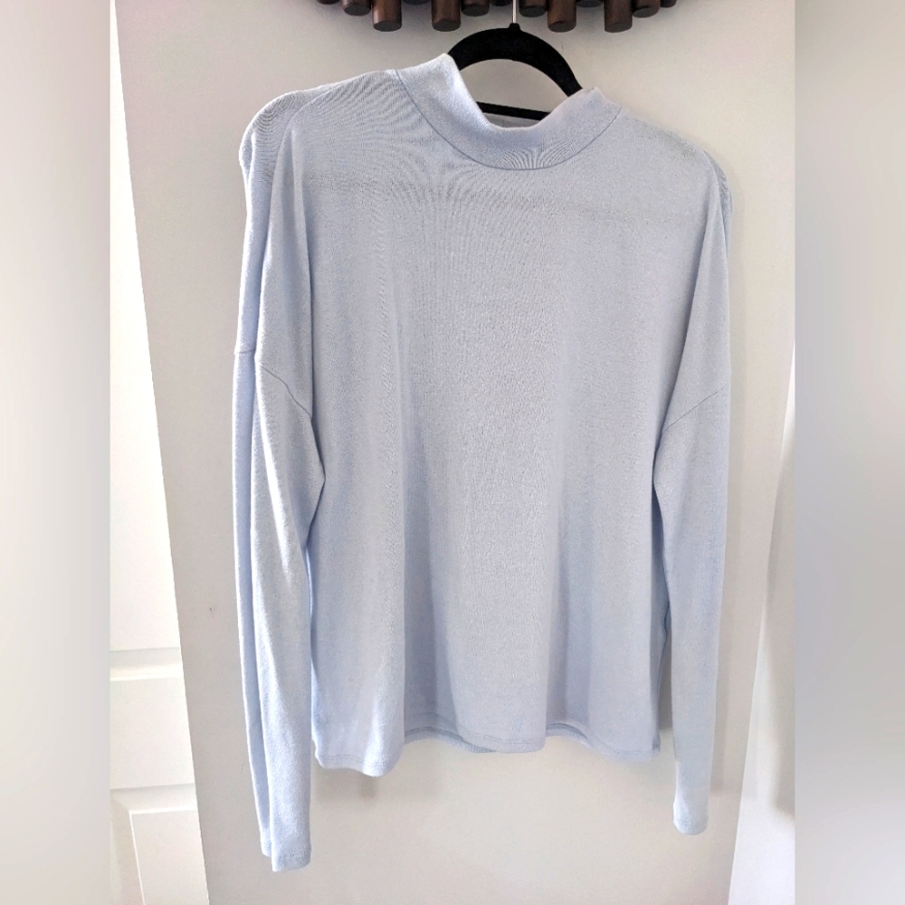 Simons Women's  Light Blue Mock Neck Long Sleeve Top - Size US M
